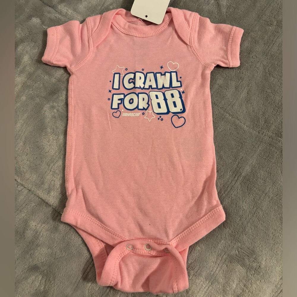 Nascar I Crawl for 88 NWT Newborn Pink Onesie
